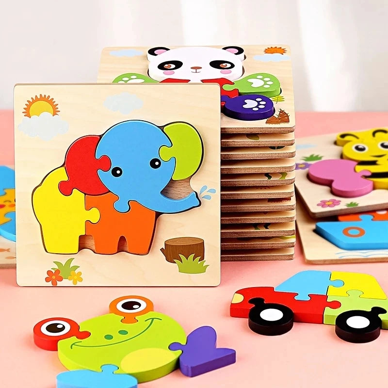 Baby Toys Wooden 3D Puzzle Cartoon Animal Vehicle Wood Jigsaw Puzzles Intelligence Montessori Educational Toys for Children